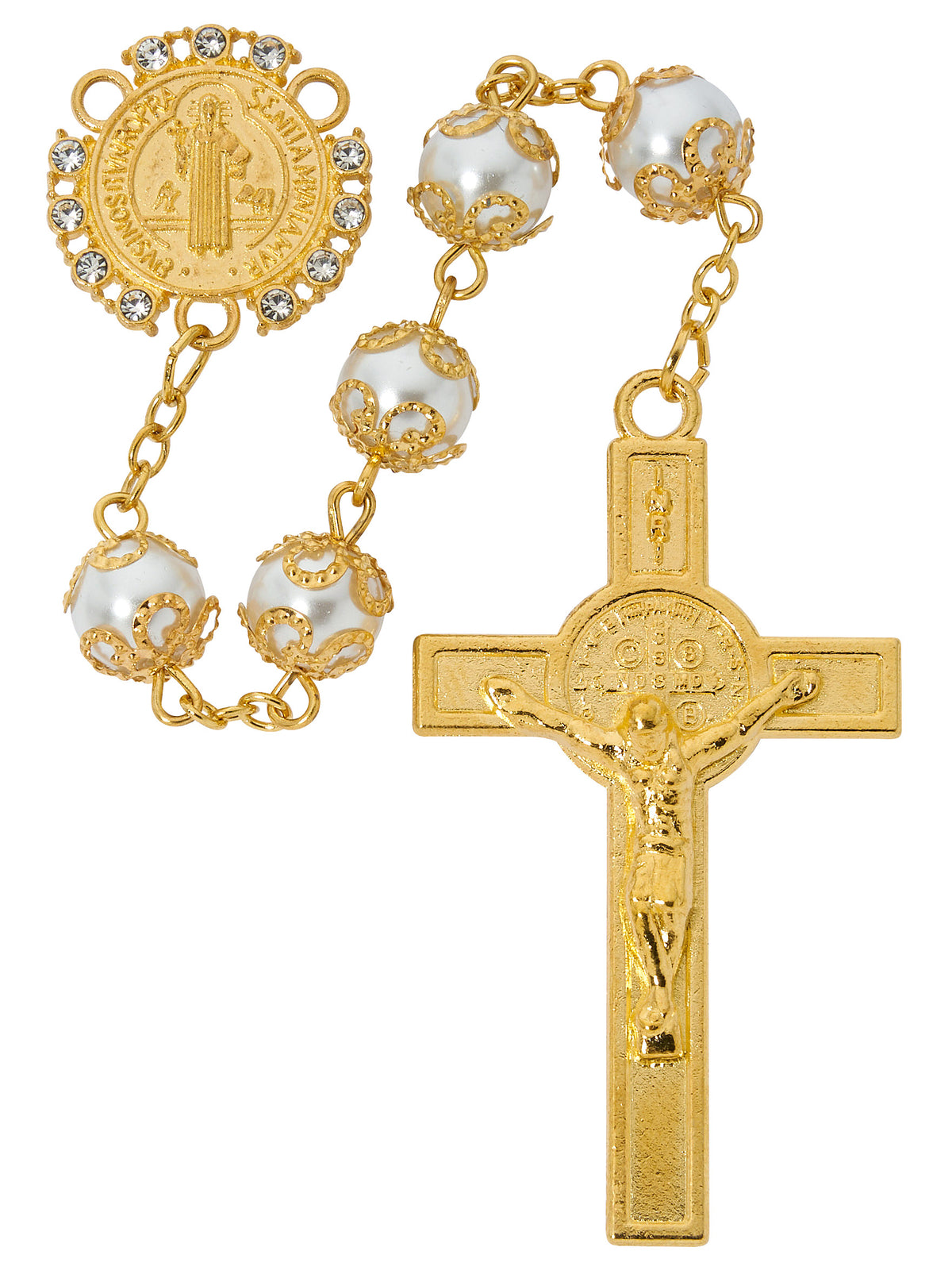 Gold Capped Pearl St. Benedict Rosary