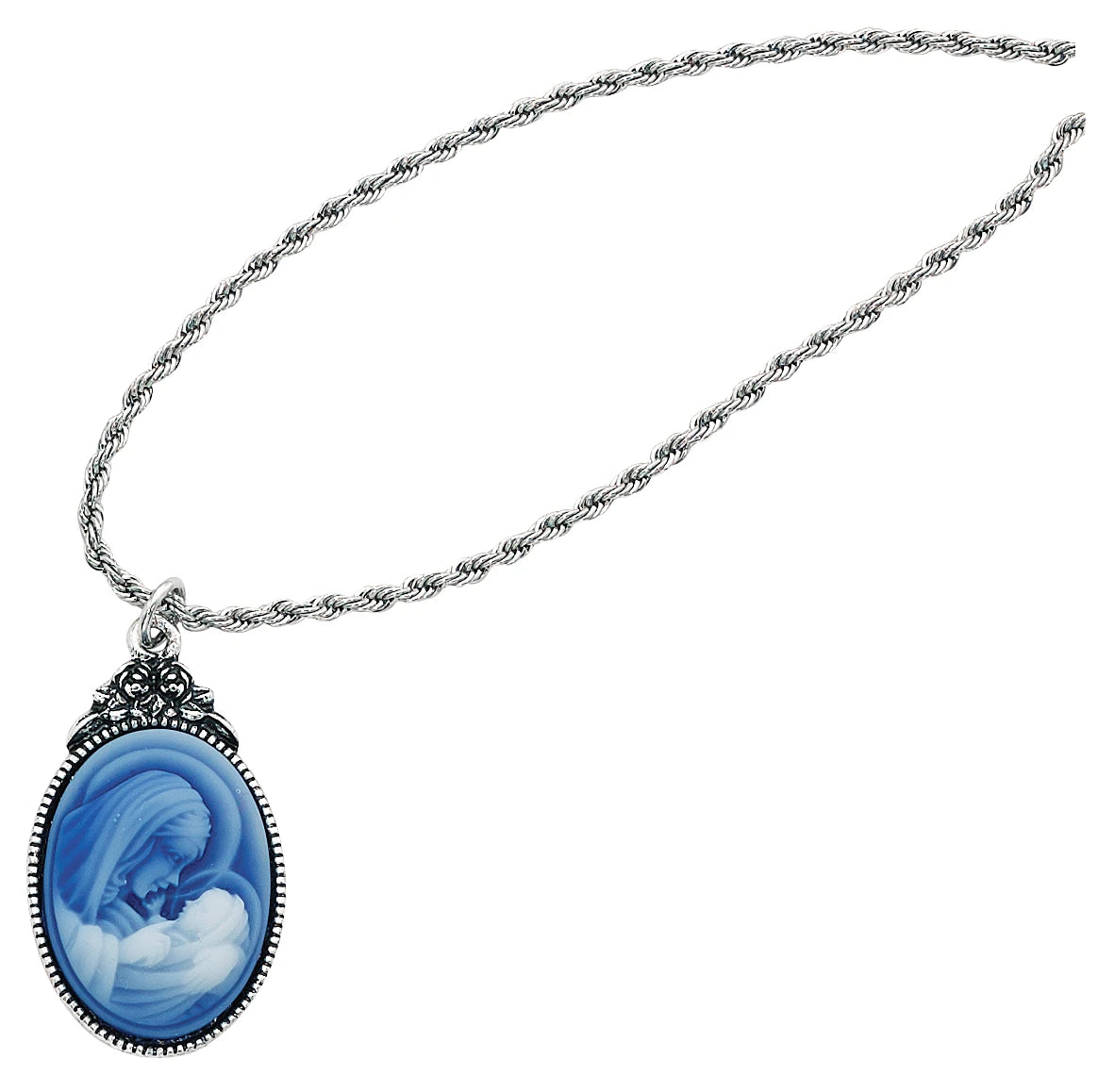 Mother and Child Cameo Pendant with 18" Rope Chain | Gift Boxed