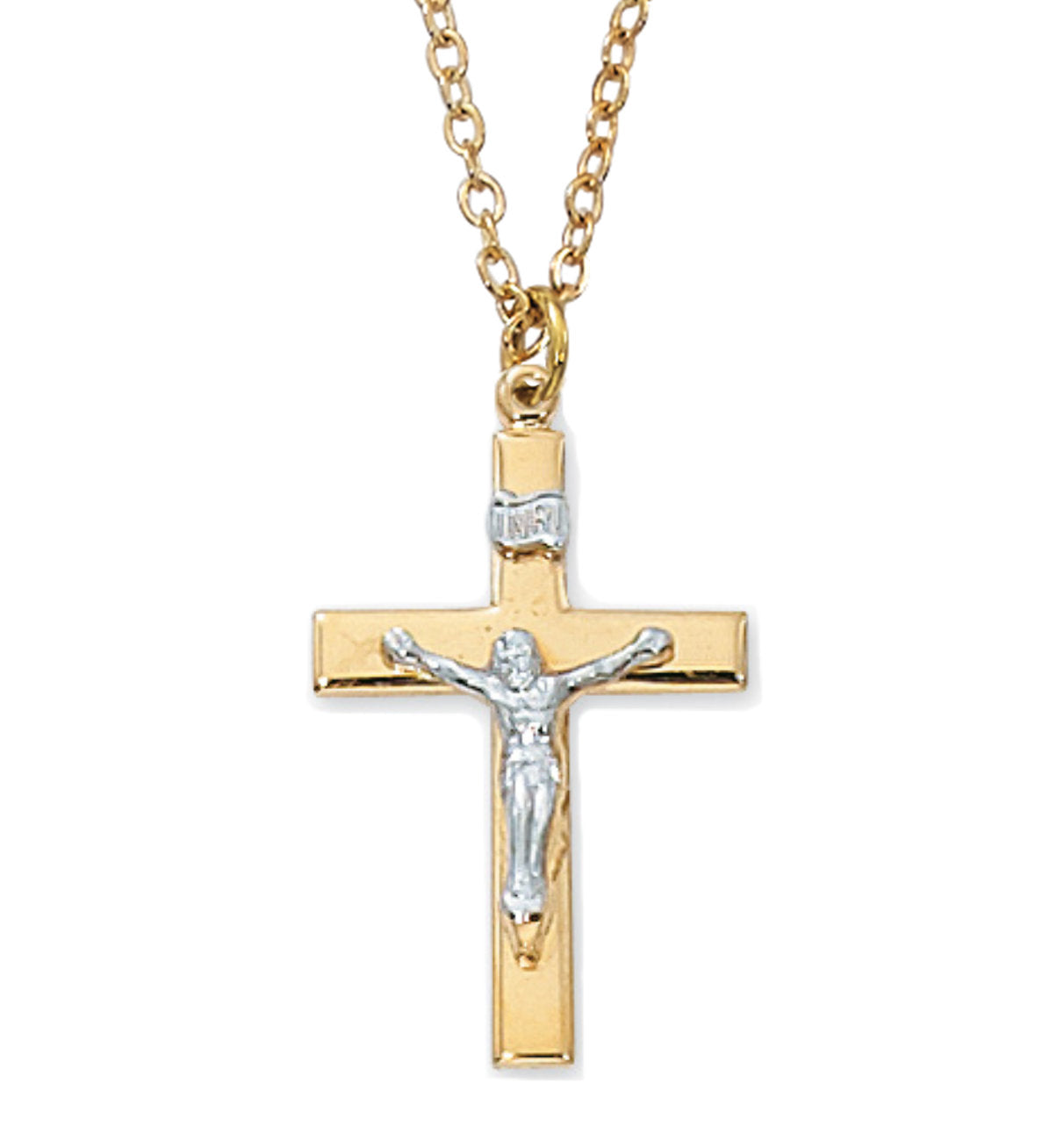 Raised Crucifix Medal Two Tone for Women