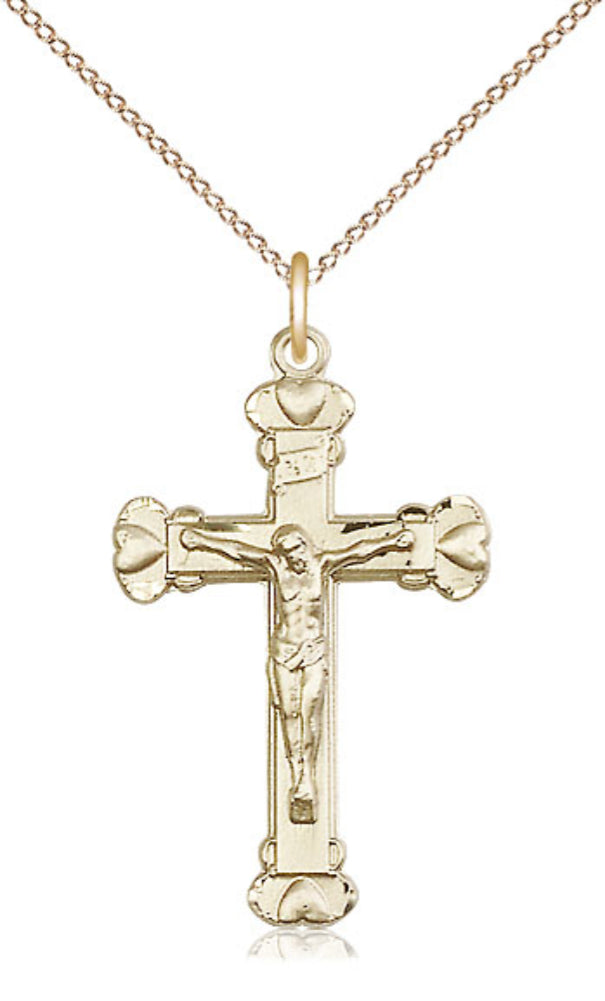 Raised Hearts Crucifix Necklace