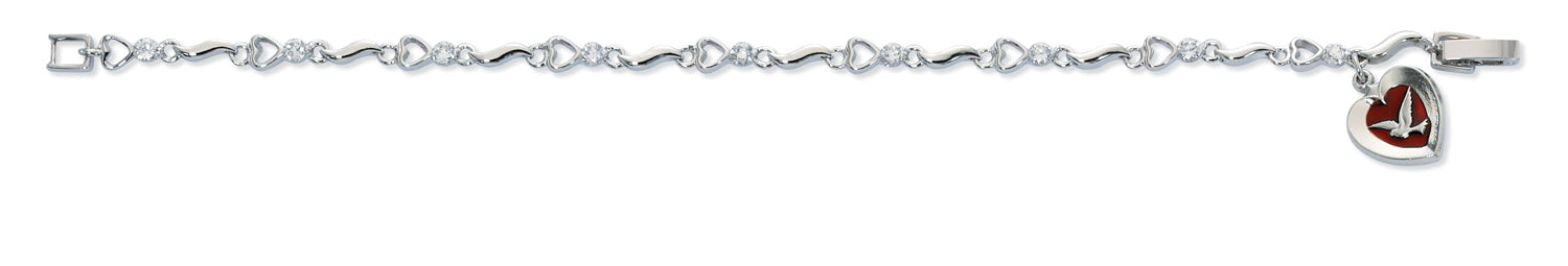 Red Enamel Heart Bracelet with Dove 7.5 Inches