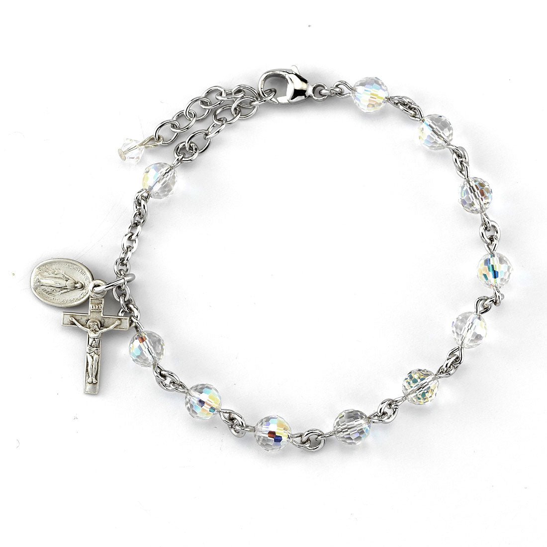 Rosary Bracelet - Sterling Silver with 6mm Fireball Austrian Crystal Beads