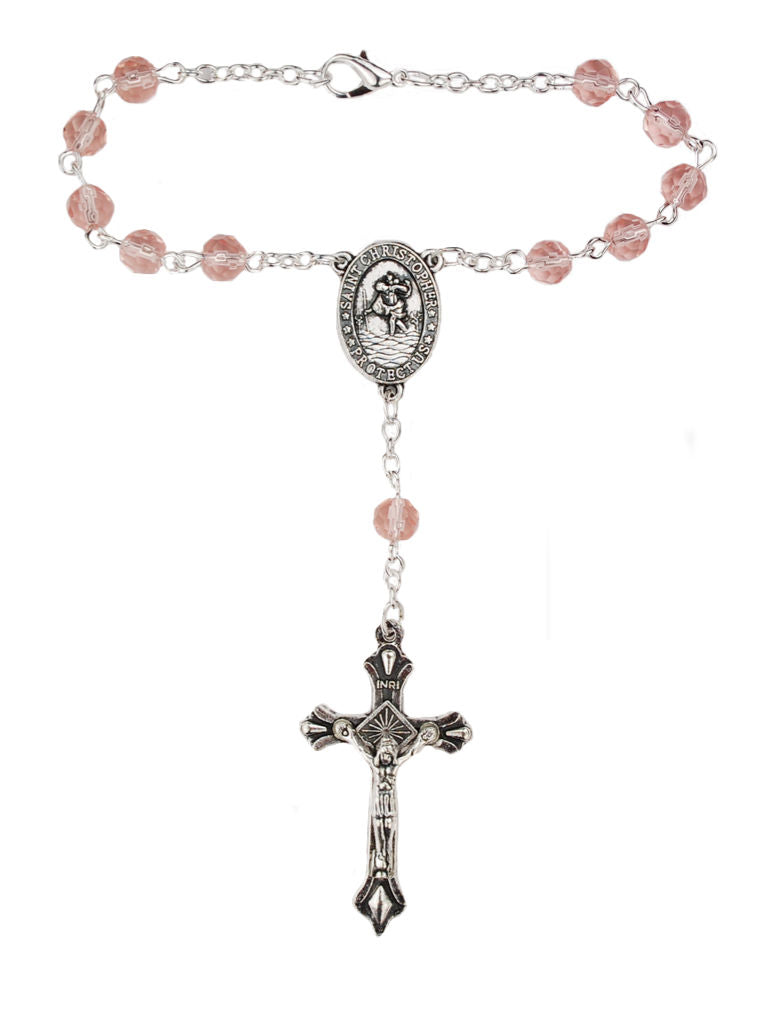 Rose Auto Rosary - October Birthstone