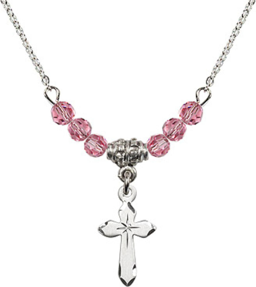 Rose Beads and Cross Necklace