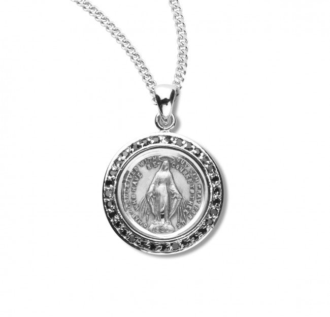 Round Miraculous Medal with Clear Crystals