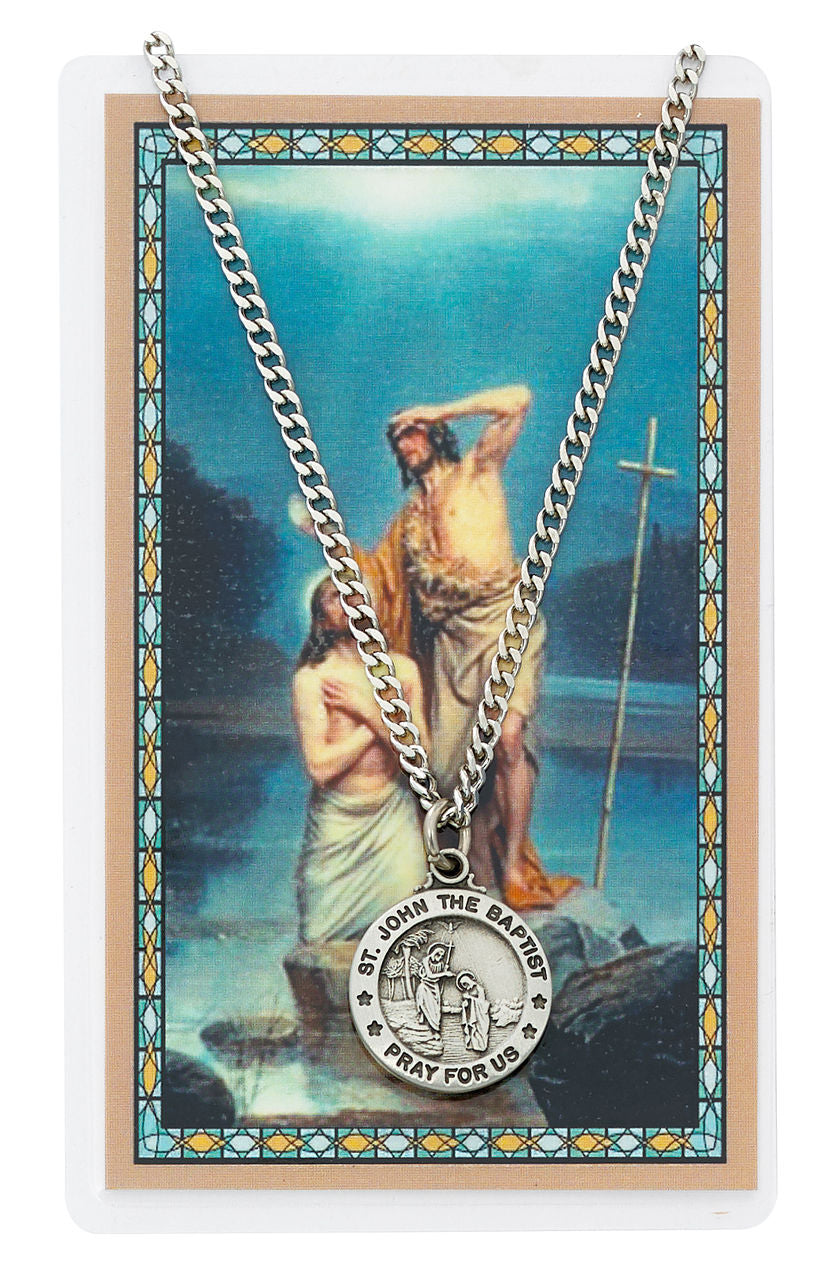 Round St. John The Baptist Medal with Prayer Card