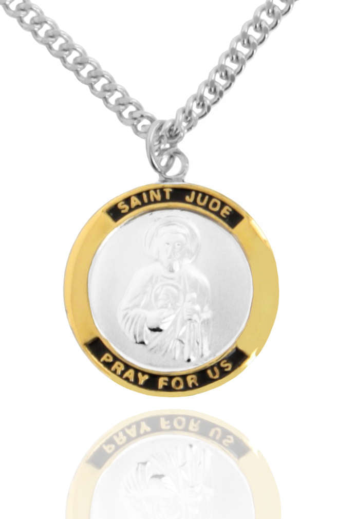 Saint Jude Round Two-Tone Sterling Silver Medal