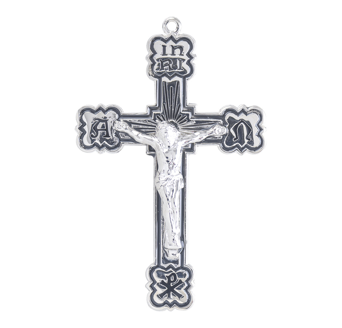 Alpha and Omega Enameled Medal Necklace, Sterling Silver