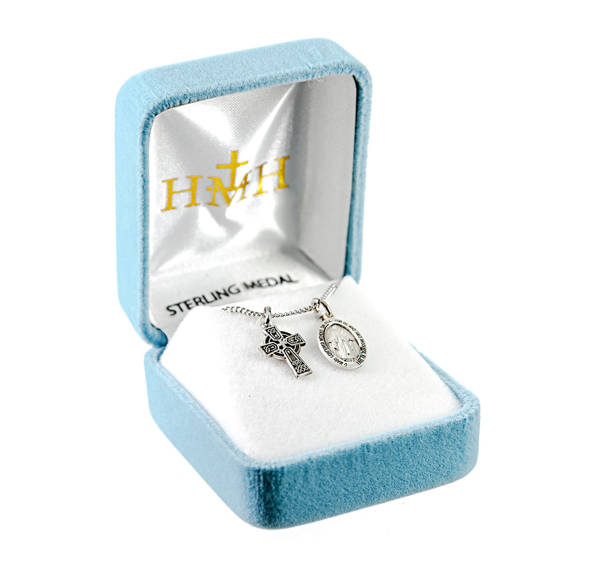 Miraculous Medal and Small Celtic Cross Necklace, Sterling Silver