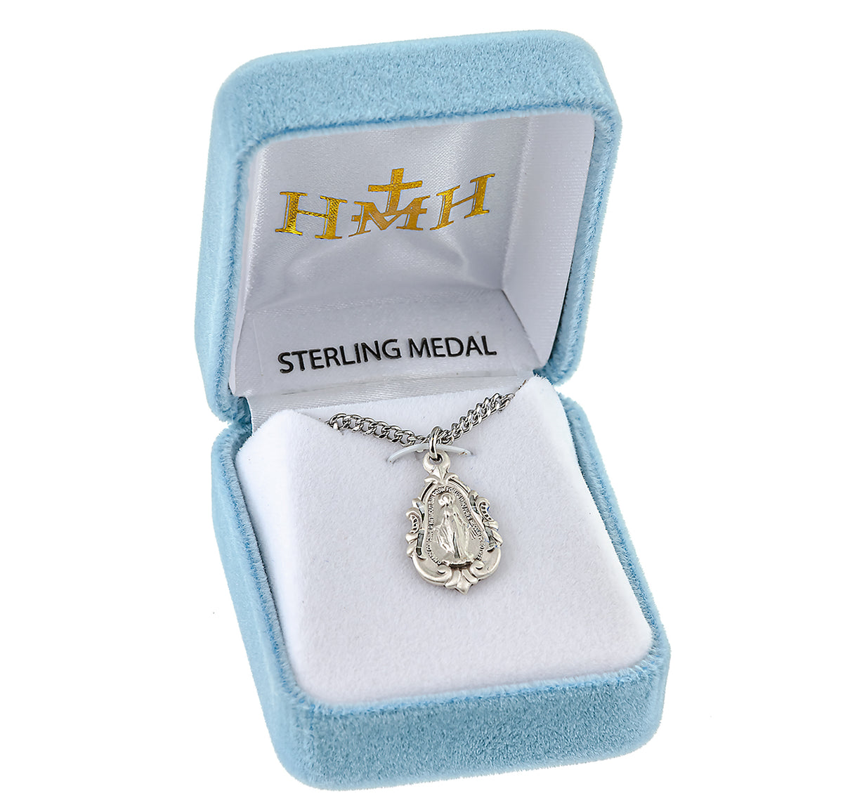 Teardrop Fancy Baroque Miraculous Medal Necklace, Sterling Silver