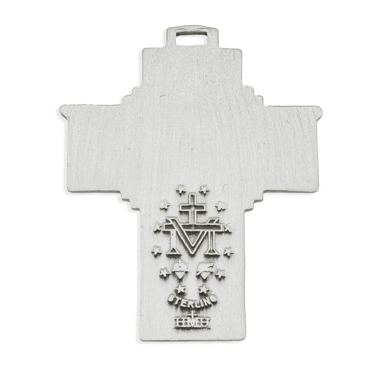 Patriotic Cross Pendant – Sterling Silver with Eagle Wings & Enamel