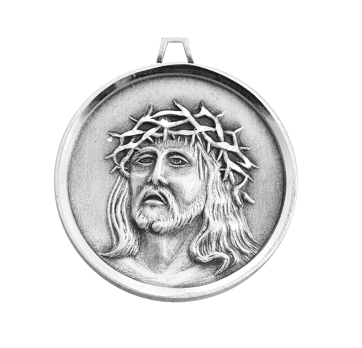 Christ in Agony Round Medal Necklace, Sterling Silver
