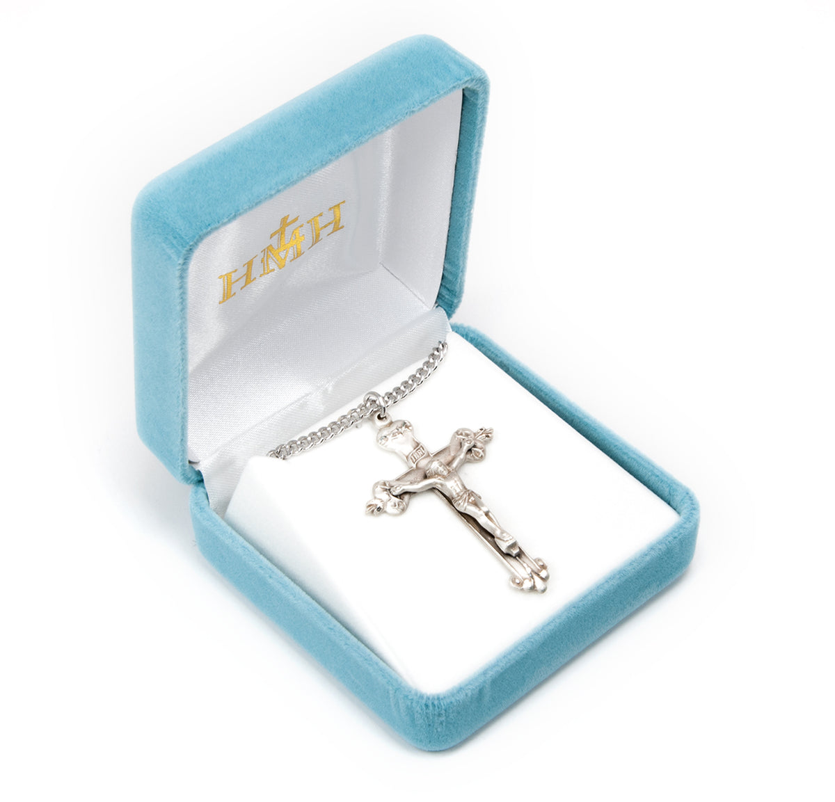Sacred Hearts Crucifix Necklace, Sterling Silver