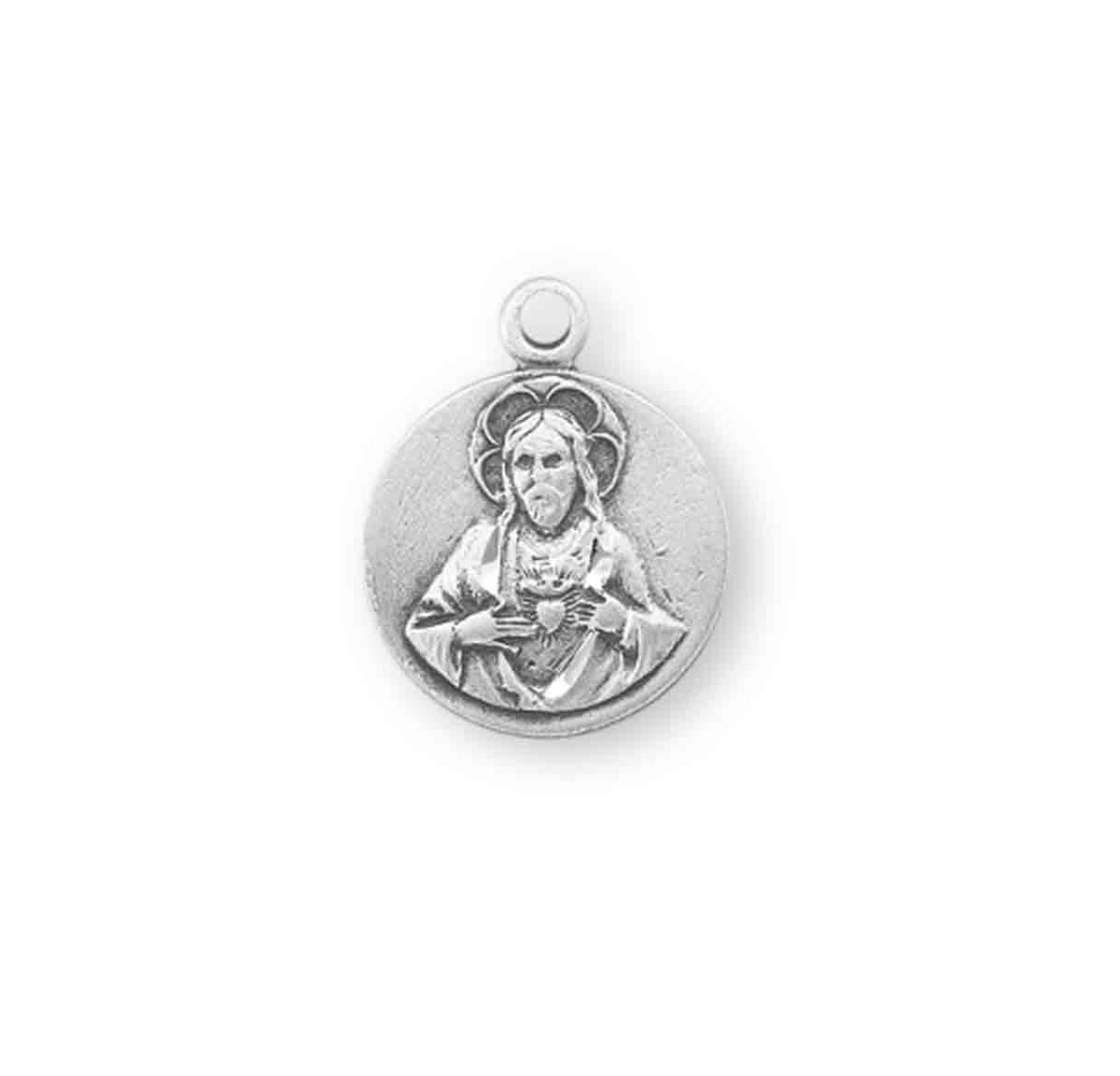 Petite Scapular Sacred Heart of Jesus Medal Necklace, Sterling Silver