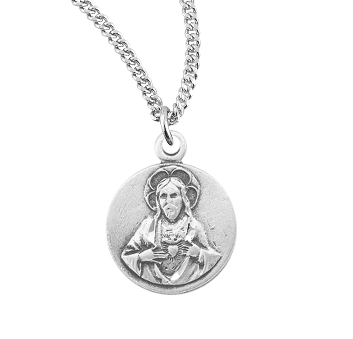 Petite Scapular Sacred Heart of Jesus Medal Necklace, Sterling Silver