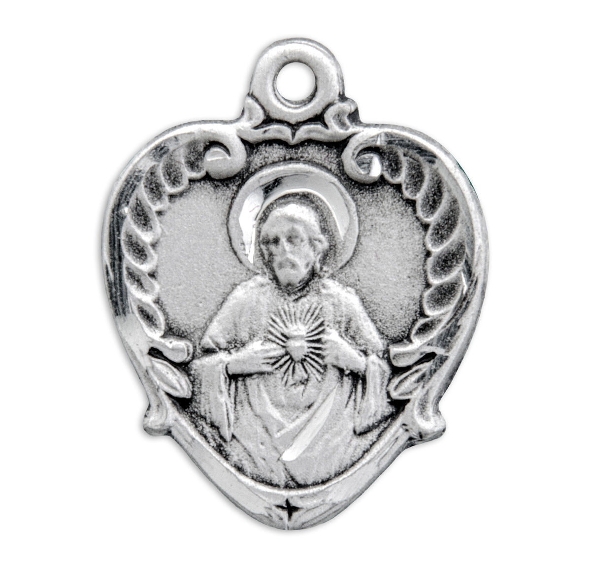 Heart-Shaped Wreath Sacred Heart of Jesus Scapular Medal Necklace, Sterling Silver