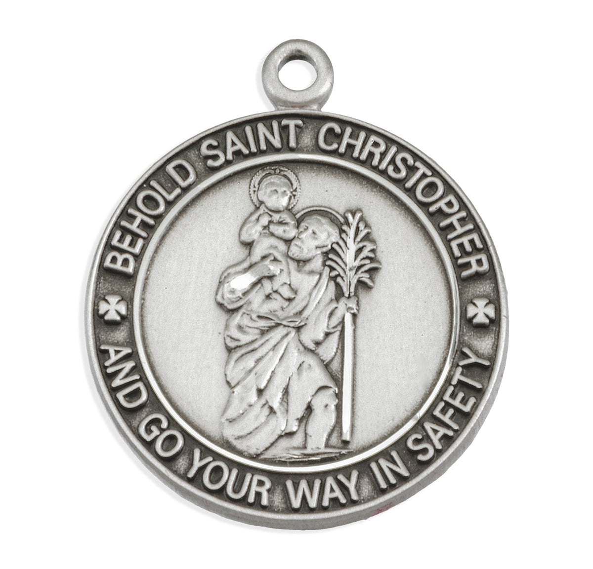 Classic Lettered Saint Christopher Round Medal Necklace, Sterling Silver