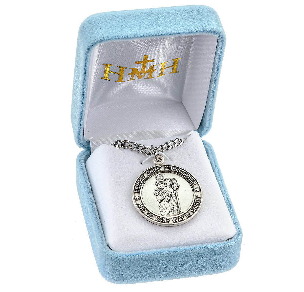 Bordered Saint Christopher Pendant Necklace, Sterling Silver