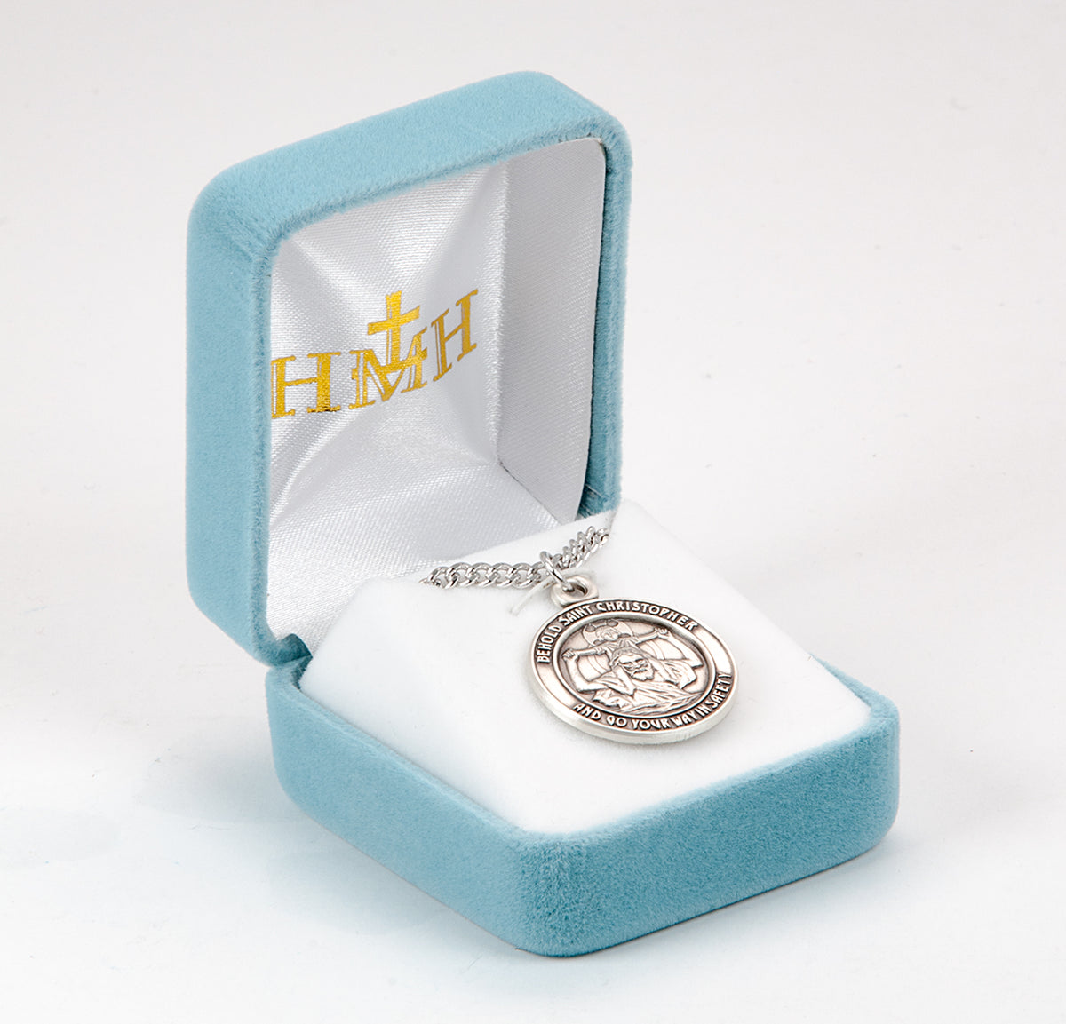 Front-Facing Saint Christopher Round Medal Necklace, Sterling Silver