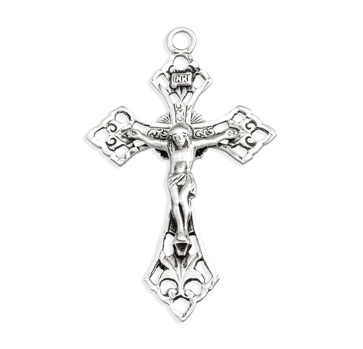 Pierced Crucifix Necklace with Angled Tips, Sterling Silver