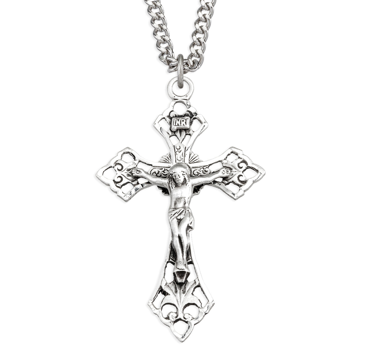 Pierced Crucifix Necklace with Angled Tips, Sterling Silver