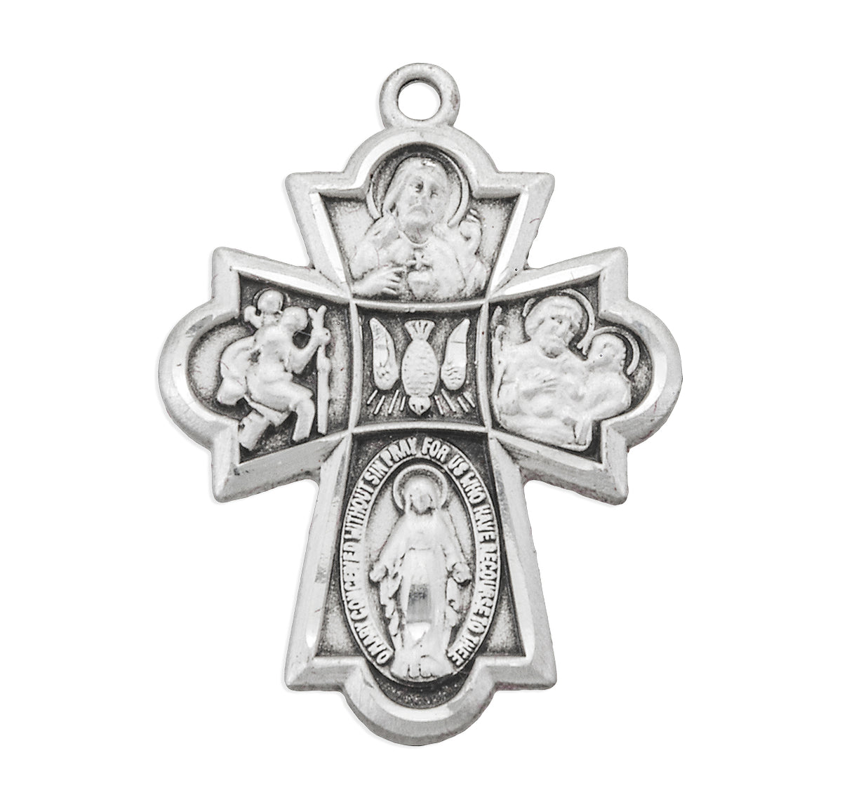 Fleur Tip Four-Way Medal Necklace, Sterling Silver