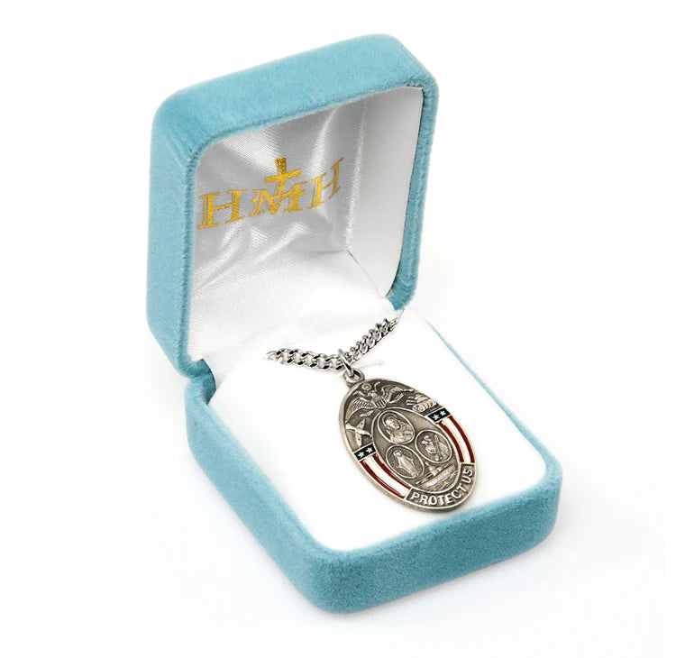 Oval Patriotic Land Air Sea Three-Way Pendant – Sterling Silver