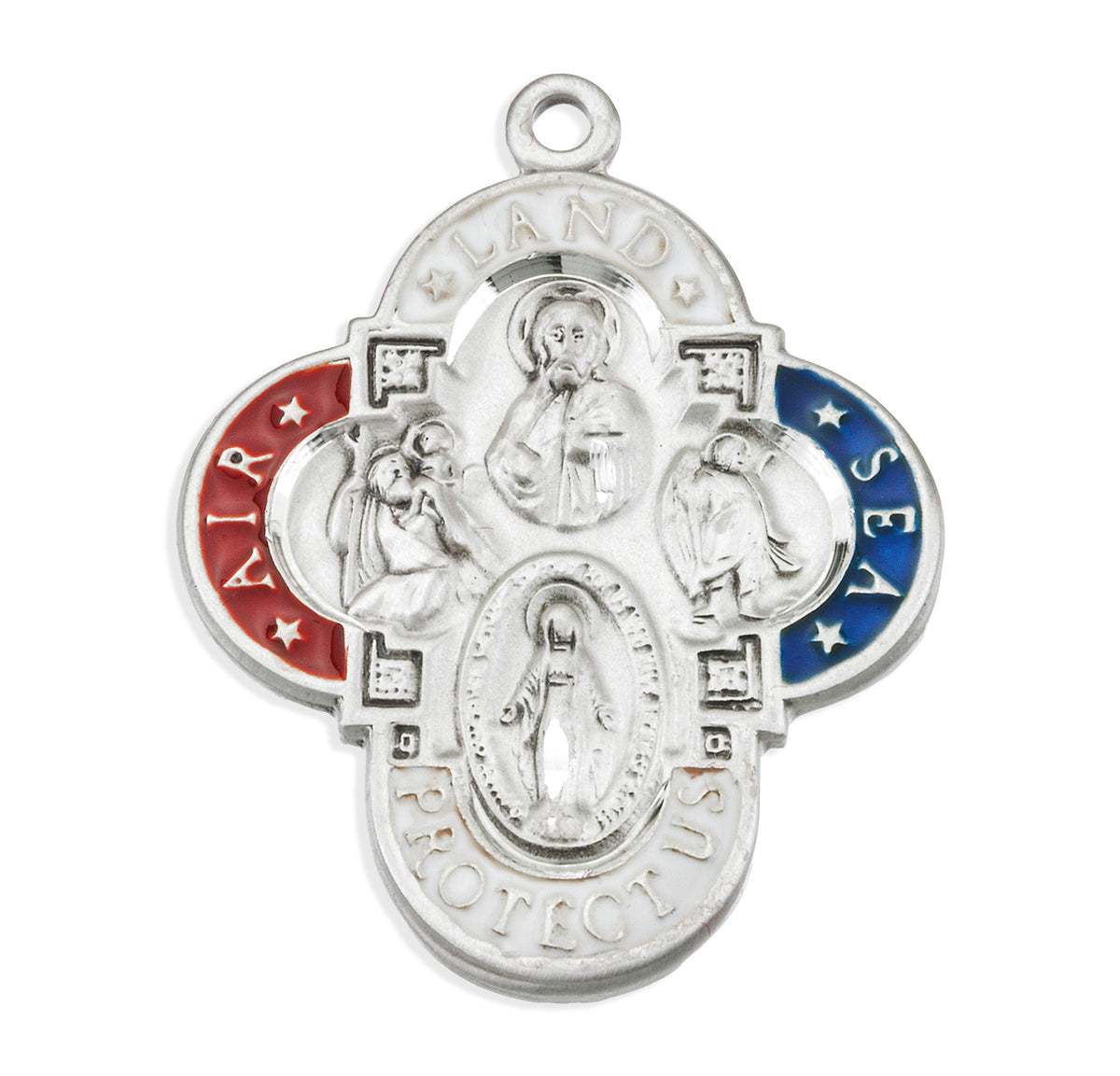 Land-Sea-Air Enameled Four-Way Medal Necklace, Sterling Silver
