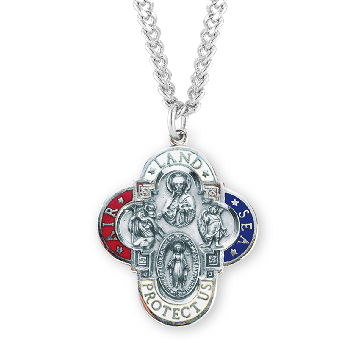 Land-Sea-Air Enameled Four-Way Medal Necklace, Sterling Silver