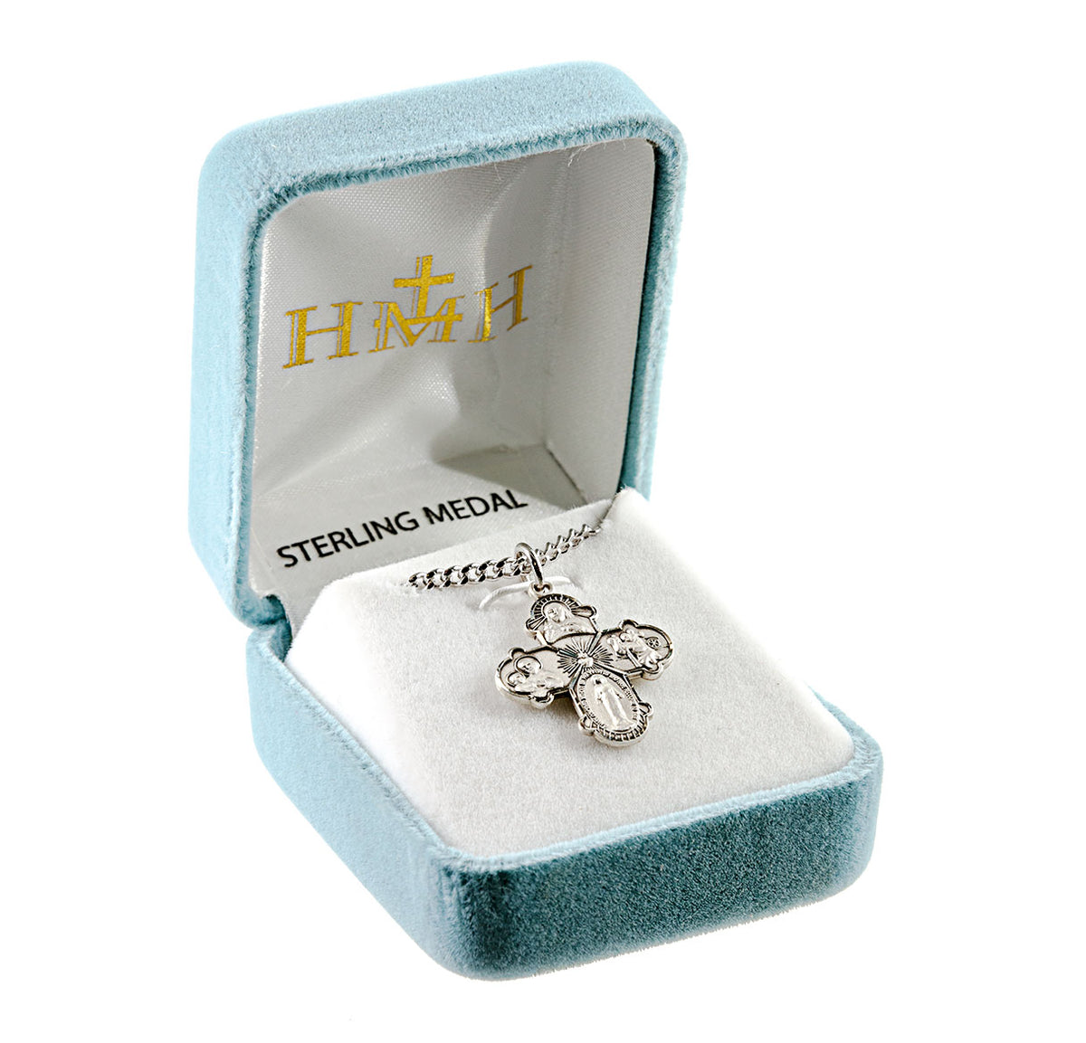 Budded Four-Way Medal Necklace, Sterling Silver