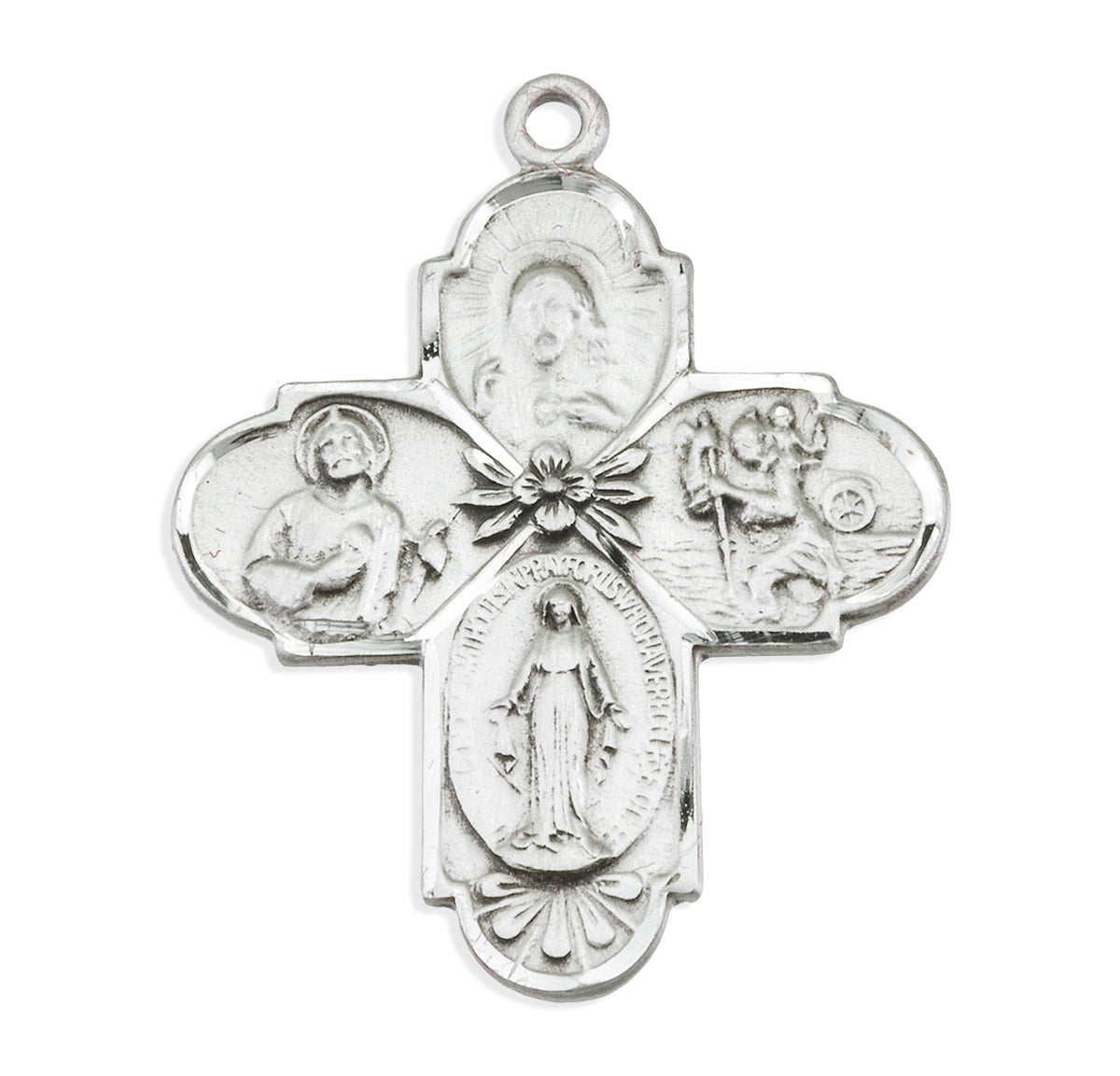 Lightweight Large Four-Way Medal Necklace, Sterling Silver