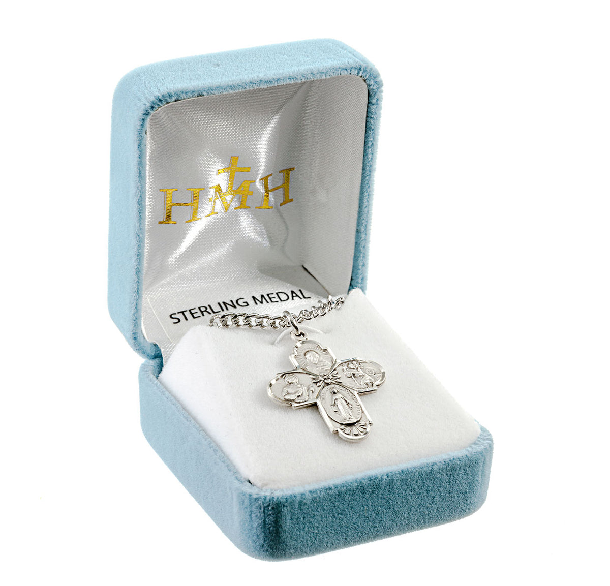 Lightweight Large Four-Way Medal Necklace, Sterling Silver