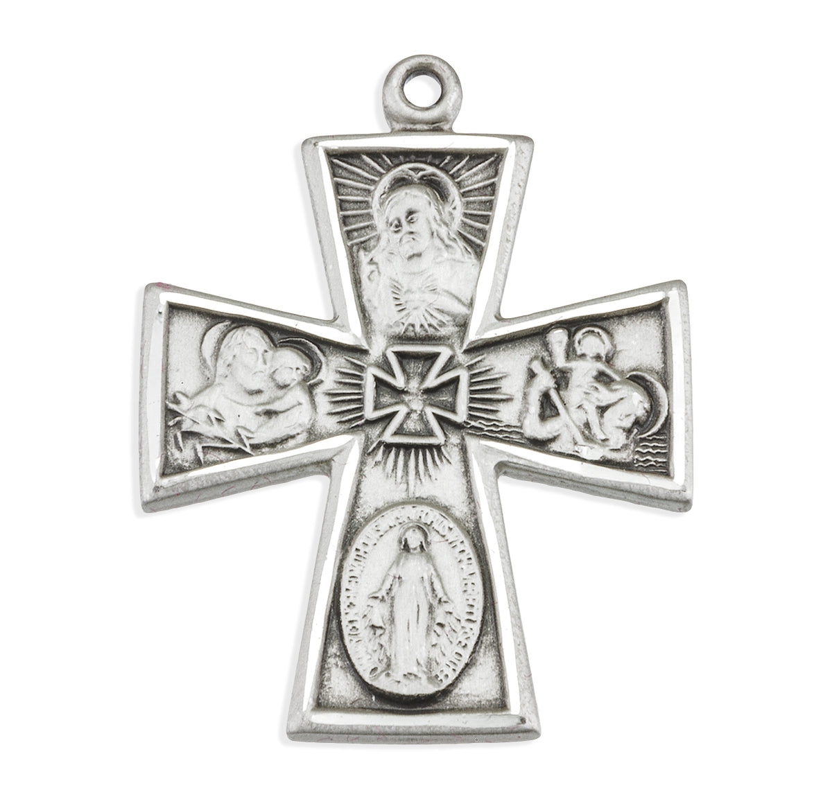 Cross-Shaped Four-Way Medal Necklace, Sterling Silver
