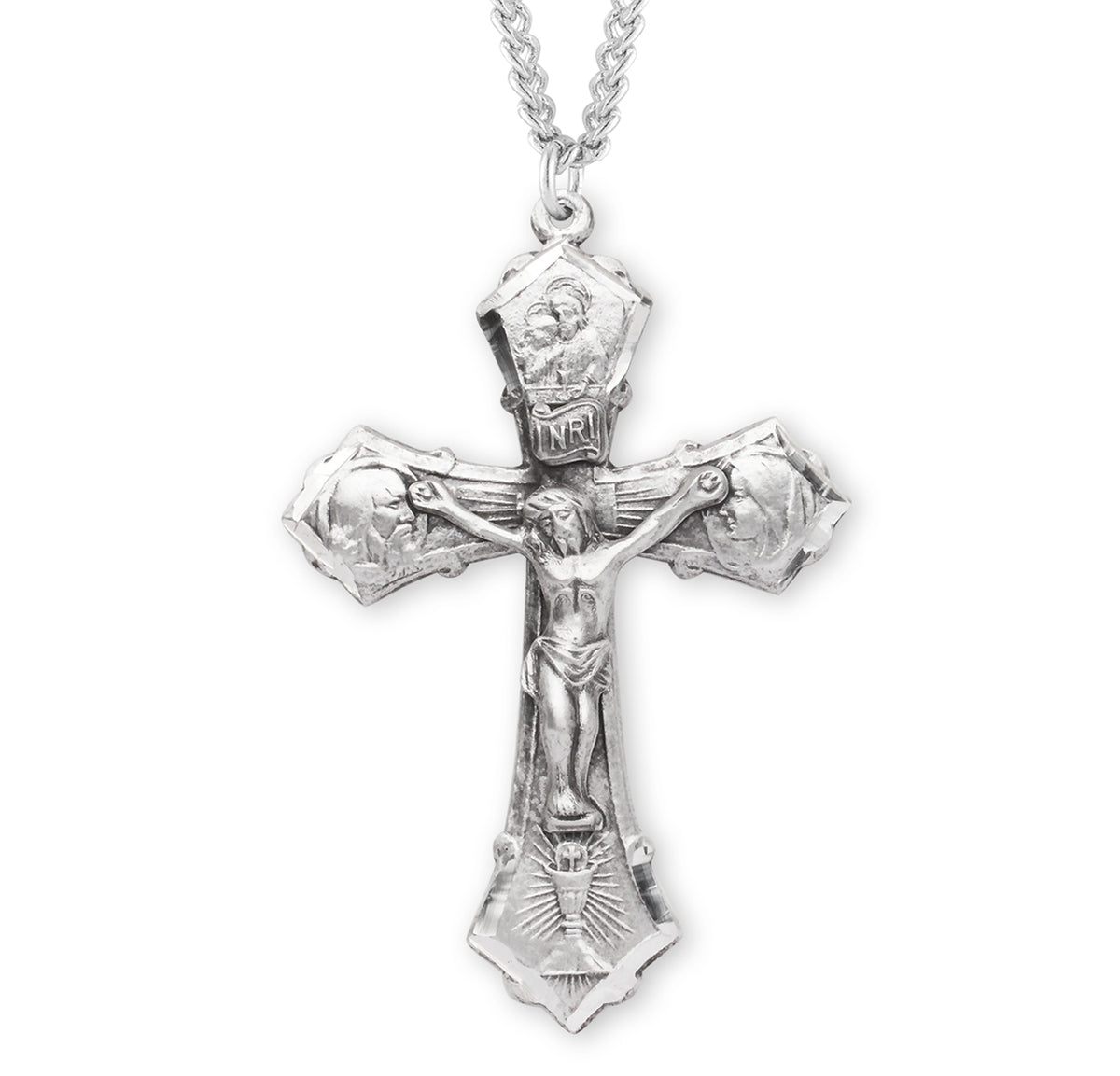 Jesus-Mary-Joseph Crucifix Necklace, Sterling Silver