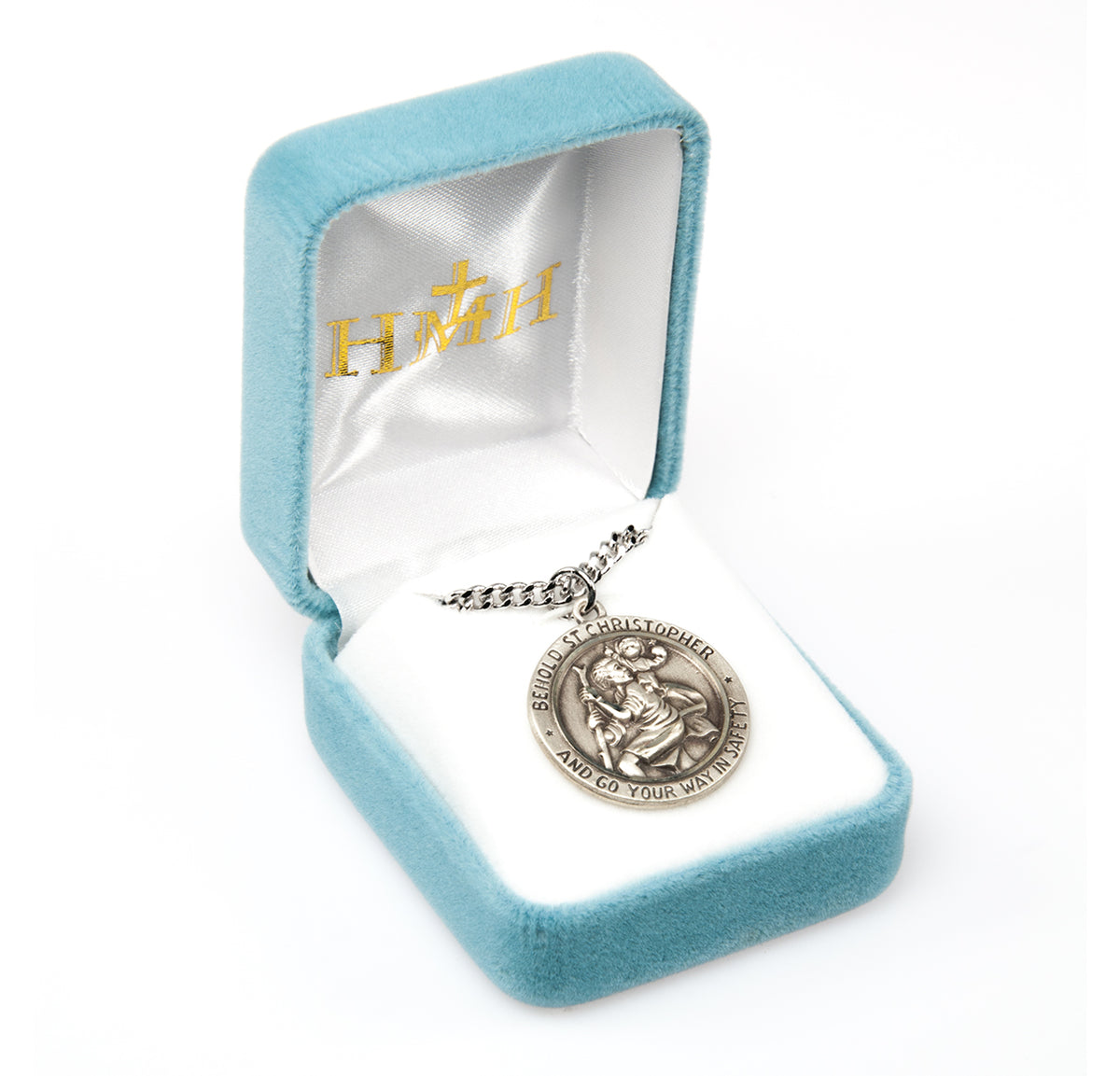 High Relief Saint Christopher Round Medal Necklace, Sterling Silver