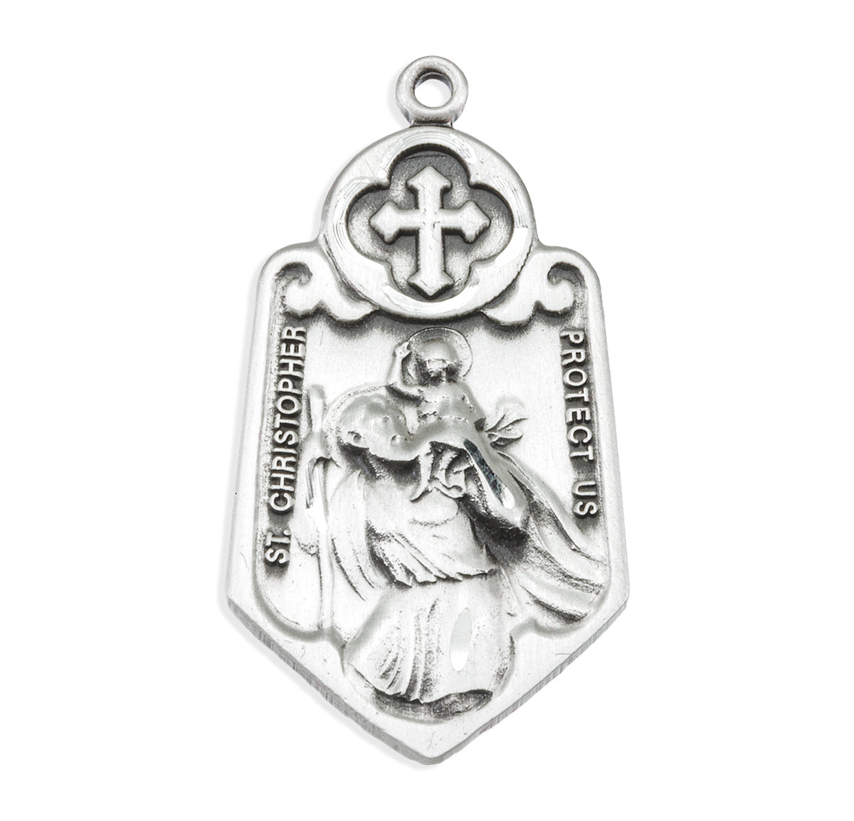 Large Saint Christopher Medal Necklace, Sterling Silver