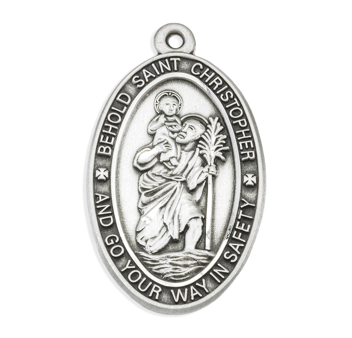 Large Saint Christopher Oval Medal Necklace, Sterling Silver