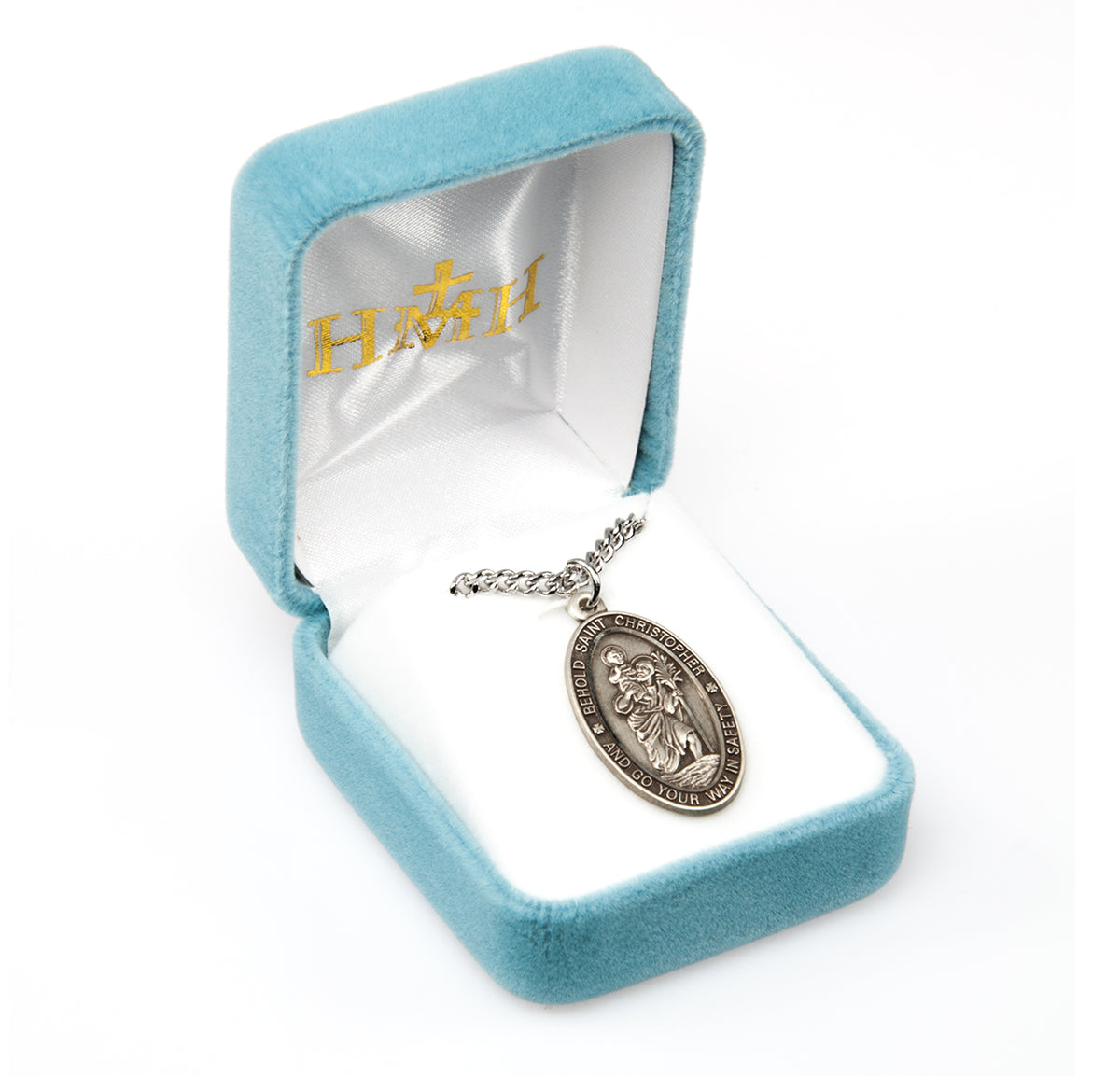 Large Saint Christopher Oval Medal Necklace, Sterling Silver