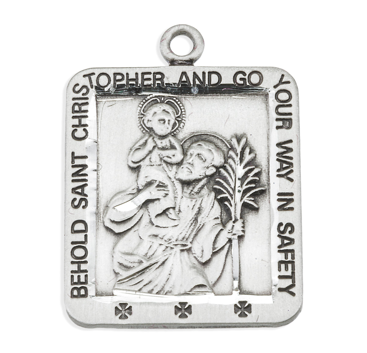 Medium Saint Christopher Square Medal Necklace, Sterling Silver