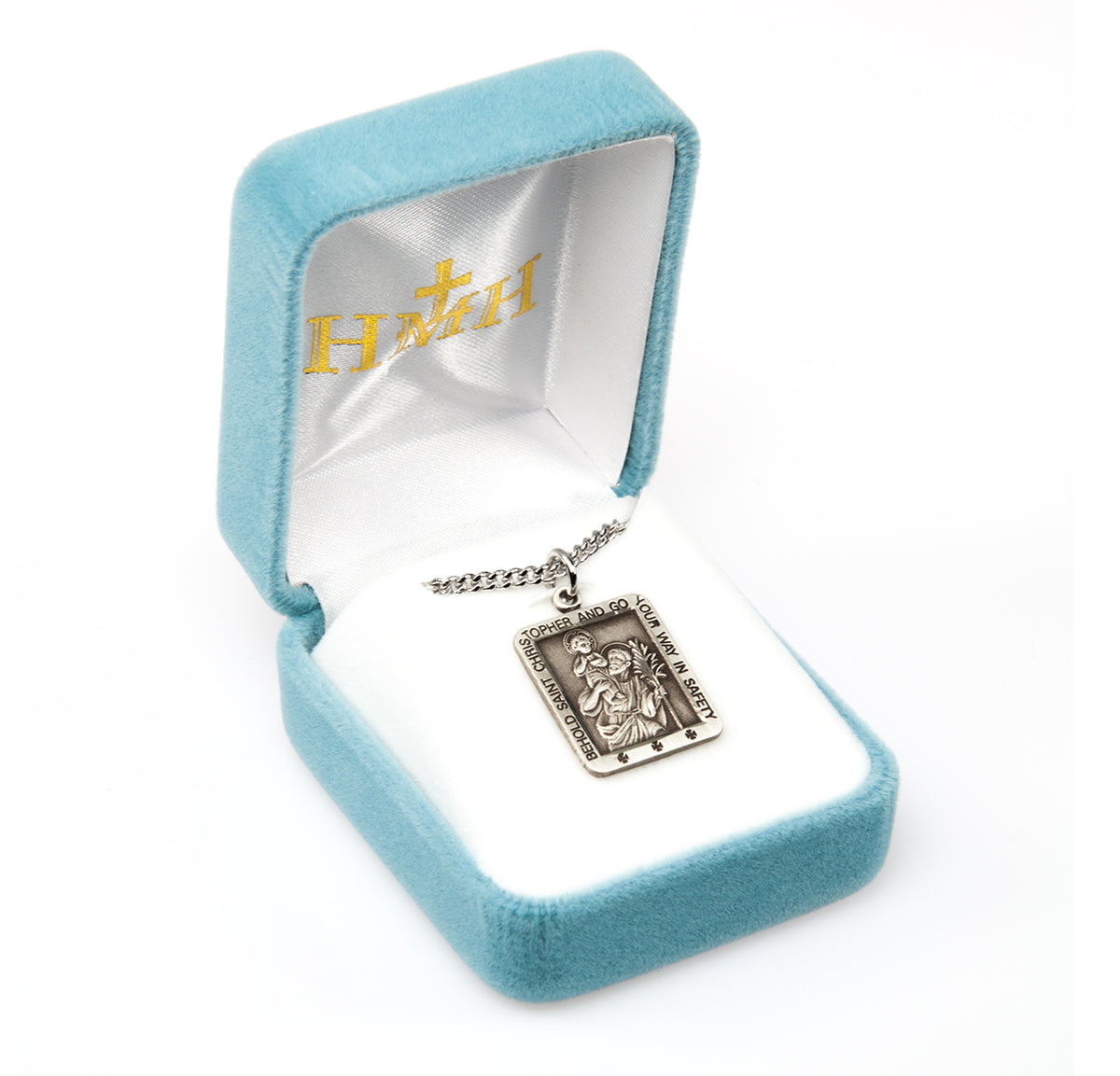 Medium Saint Christopher Square Medal Necklace, Sterling Silver