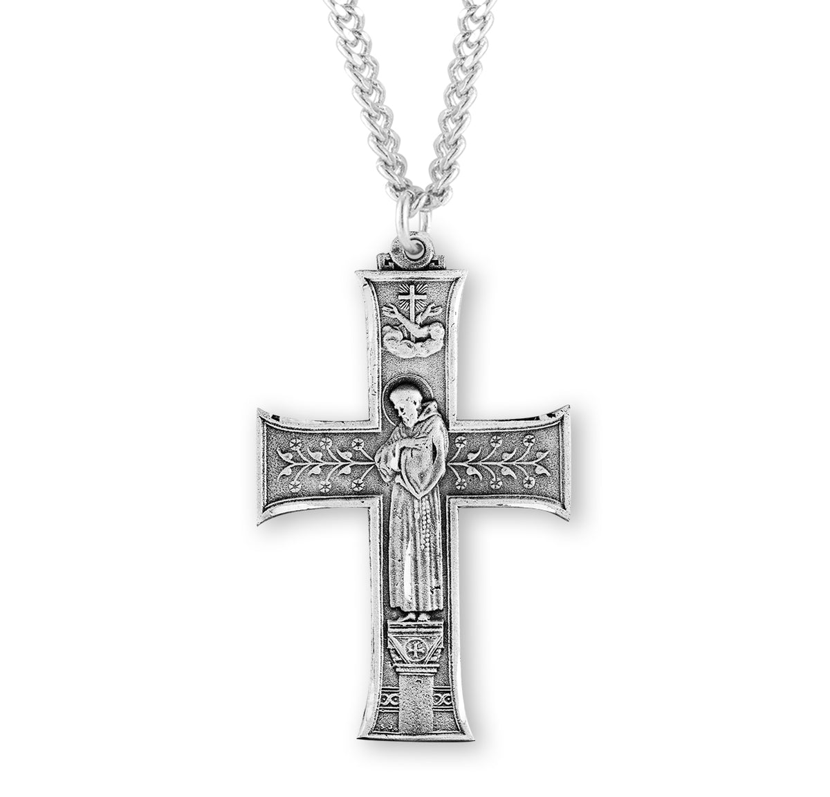 Saint Francis Cross Necklace, Sterling Silver