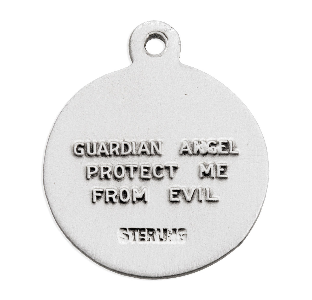 Heavy Small Guardian Angel Round Medal Necklace, Sterling Silver