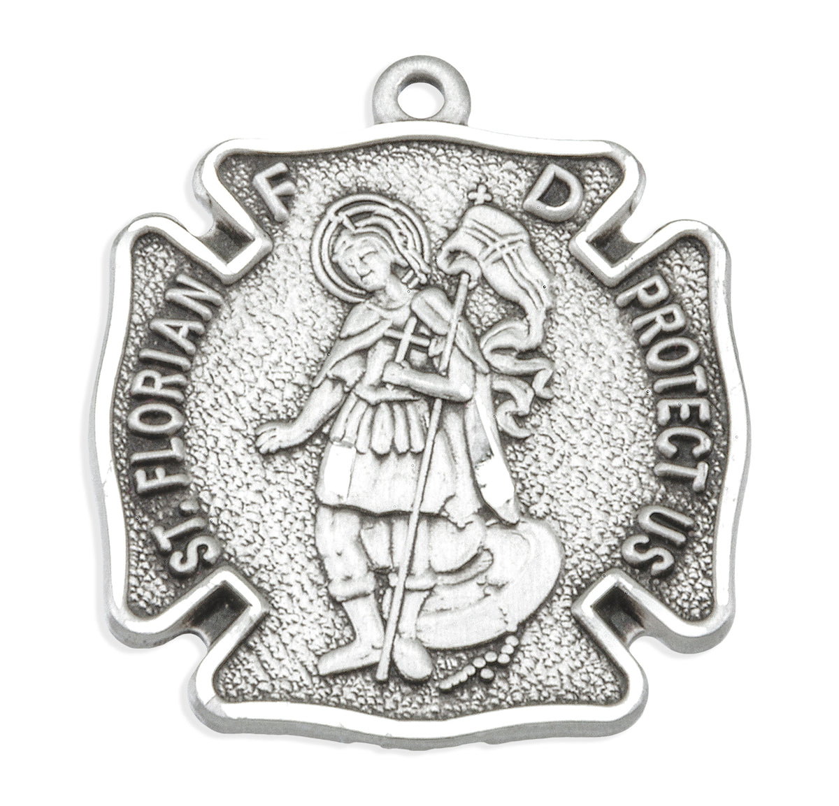 Medium Saint Florian Firefighters Medal Necklace, Sterling Silver