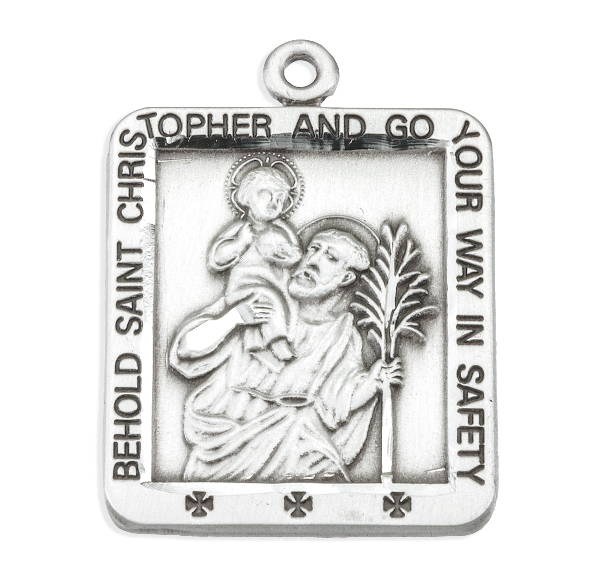 Large Saint Christopher Square Medal Necklace, Sterling Silver