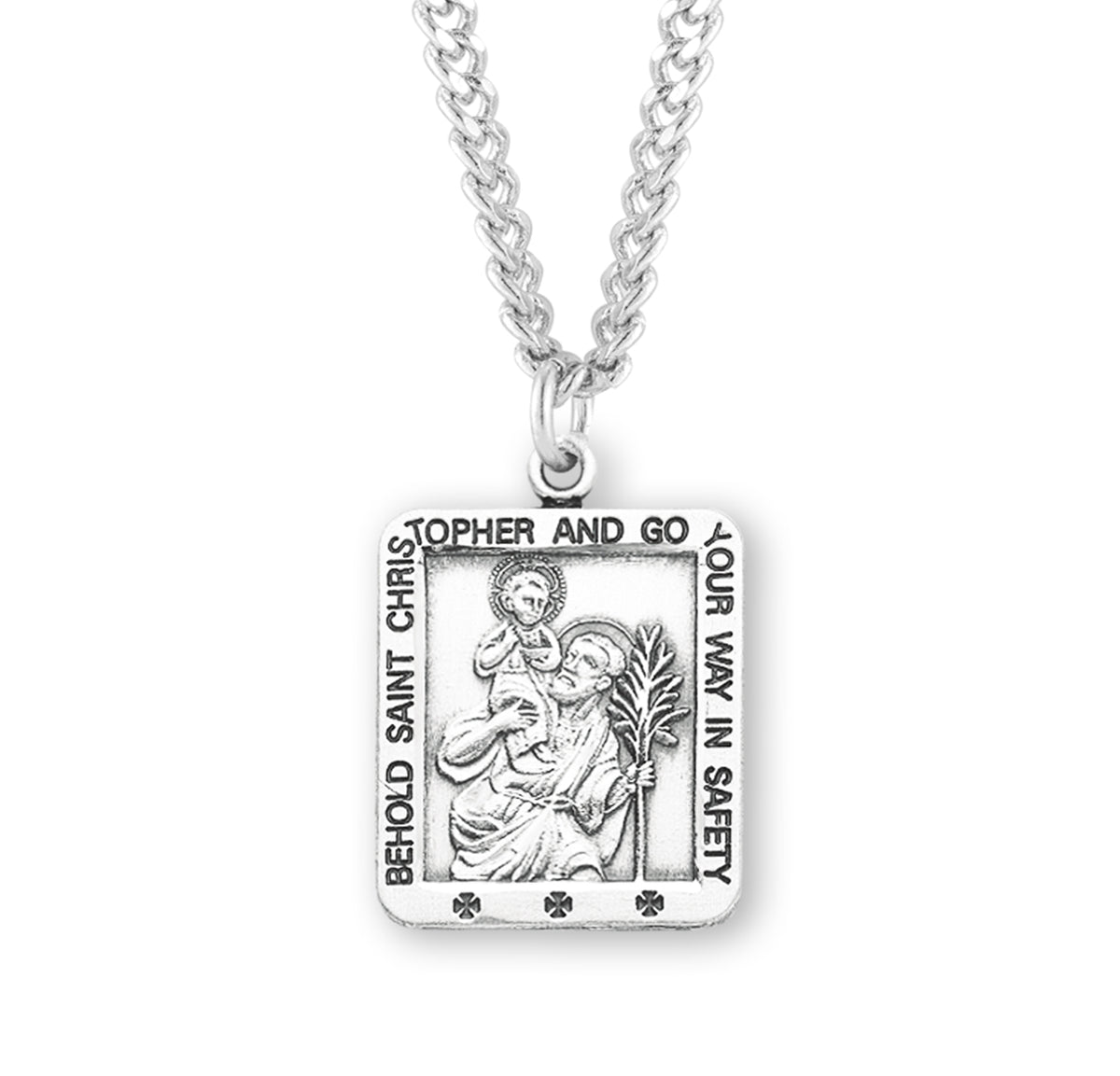 Large Saint Christopher Square Medal Necklace, Sterling Silver
