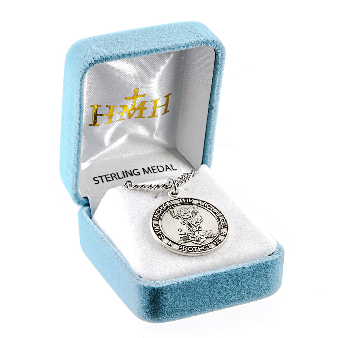 Large Saint Michael Medal Necklace, Sterling Silver