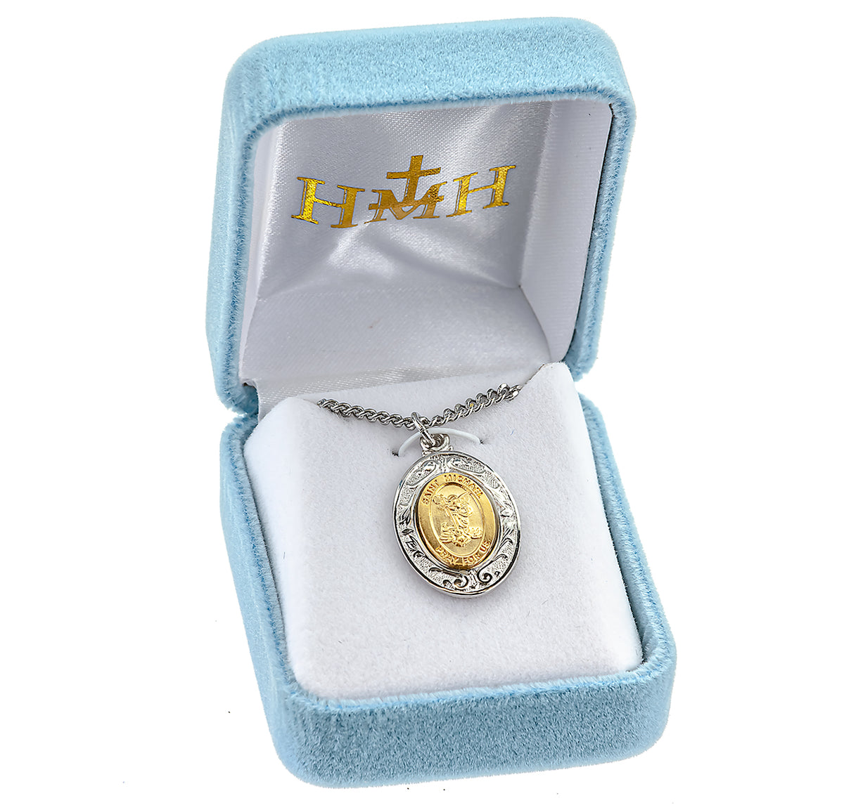 Bordered Saint Michael Pendant Necklace, Sterling Silver