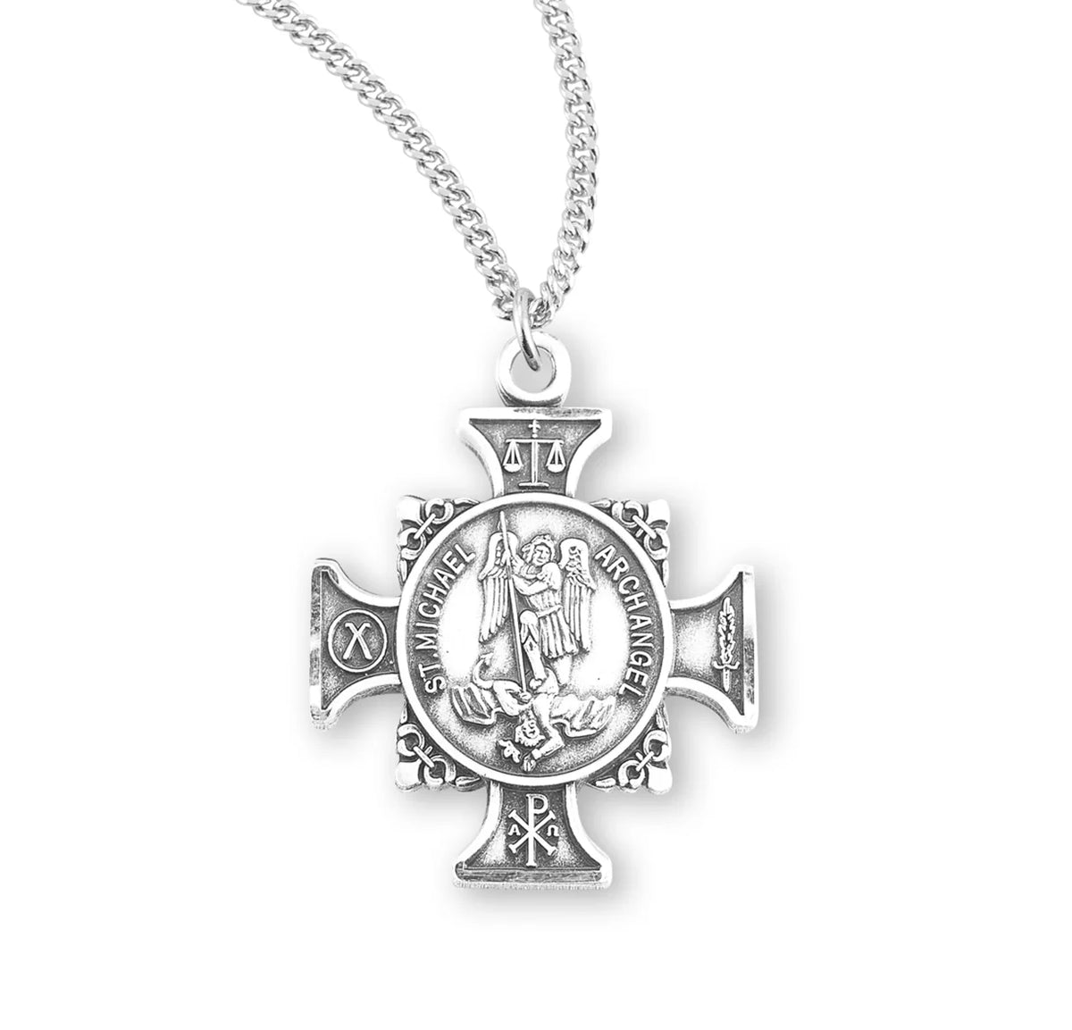 St. Michael Maltese Cross Sterling Silver Pendant