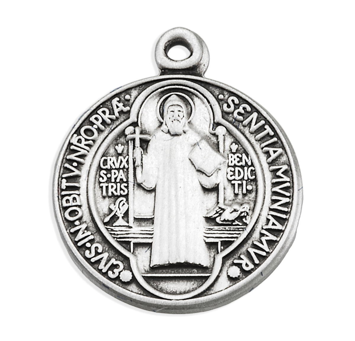 Small Double-Sided Saint Benedict Round Medal Necklace, Sterling Silver