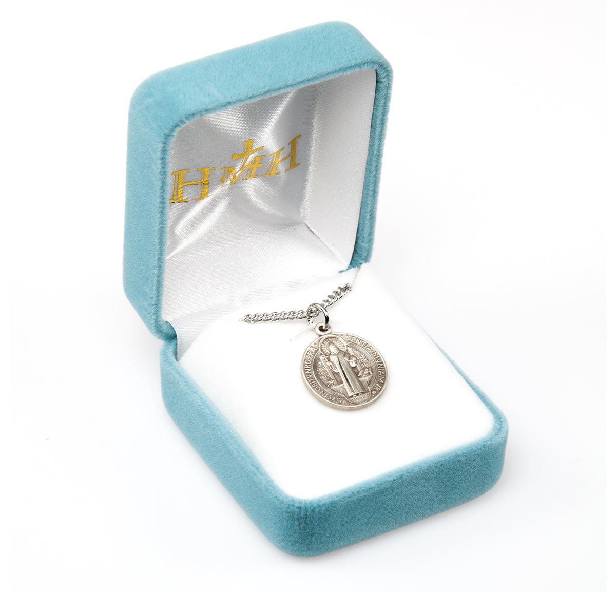 Small Double-Sided Saint Benedict Round Medal Necklace, Sterling Silver